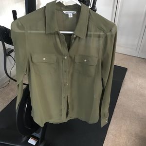American Eagle sheer green button down top